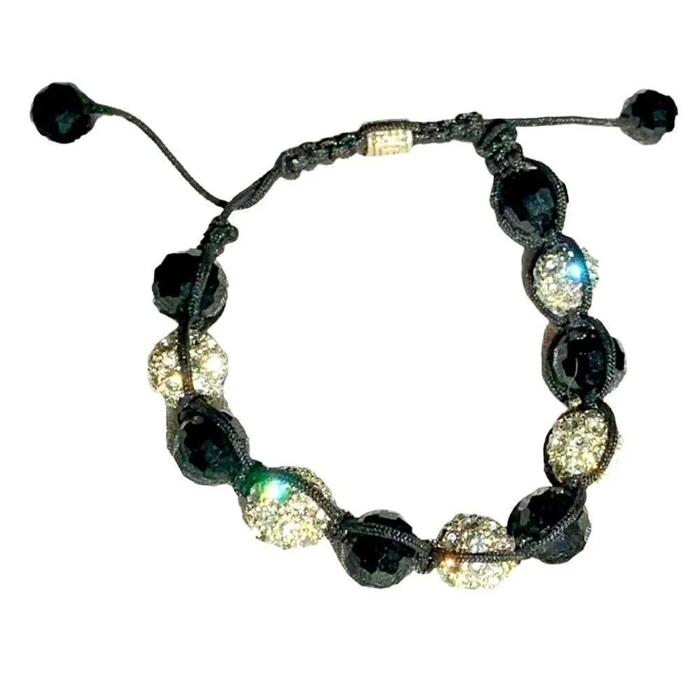 Faceted Crystal and black bead adjustable bracelet